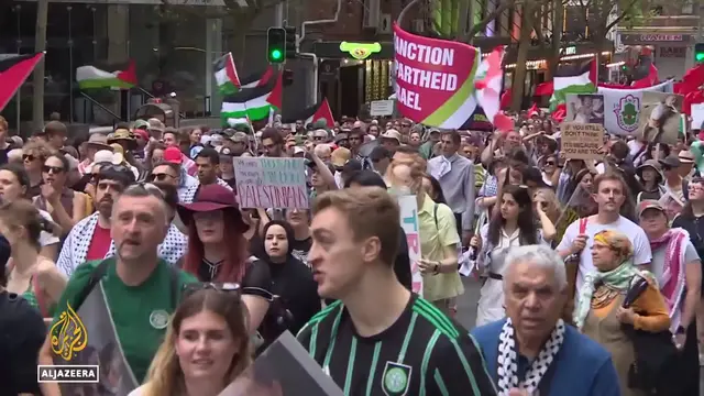 'Video thumbnail for Thousands rally across Australia for Palestine, urging sanctions on Israel'