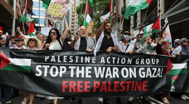 'Video thumbnail for Thousands rally across Australia for Palestine, urging sanctions on Israel'