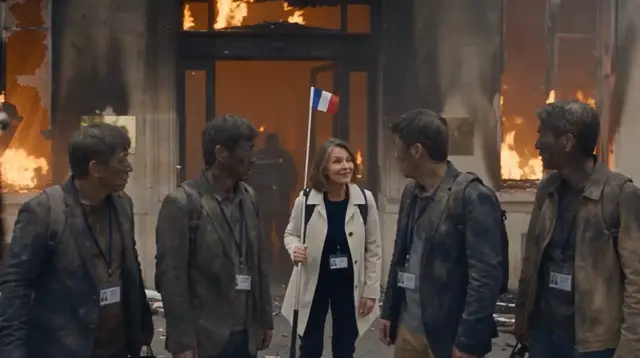 Video thumbnail for Satirical AI video of Paris protests mirrors real-life tourist experiences
