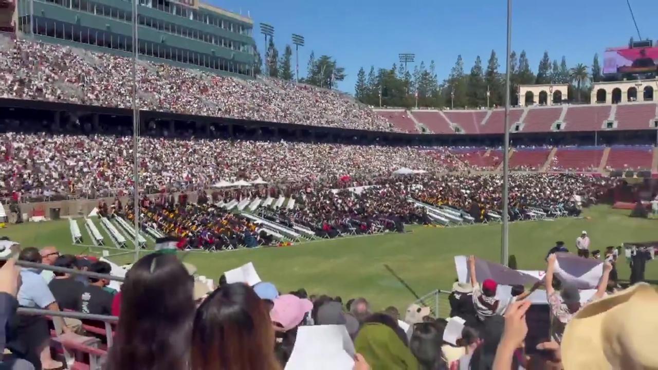 Video thumbnail for US: Students Walk Out of Stanford Graduation as Google CEO Pichai Takes Stage.