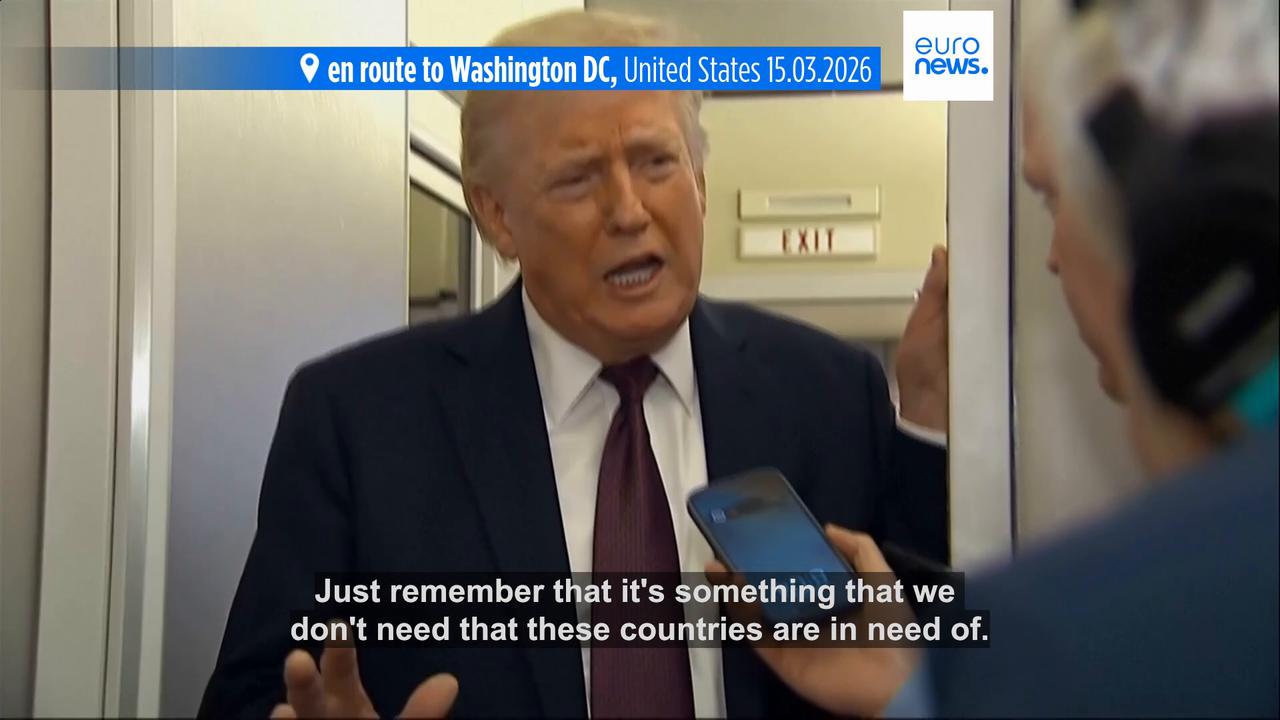 Video thumbnail for Trump says he demanded 'about seven countries' to join coalition to police Iran's Strait of Hormuz