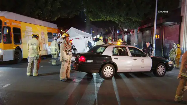 Video thumbnail for US, Los Angeles: Downtown Los Angeles Pedestrian Struck and Killed by Metro Bus.