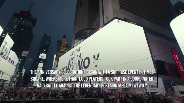 Video thumbnail for Pokémon GO fans take over Times Square to celebrate revolutionary game's 10th anniversary.