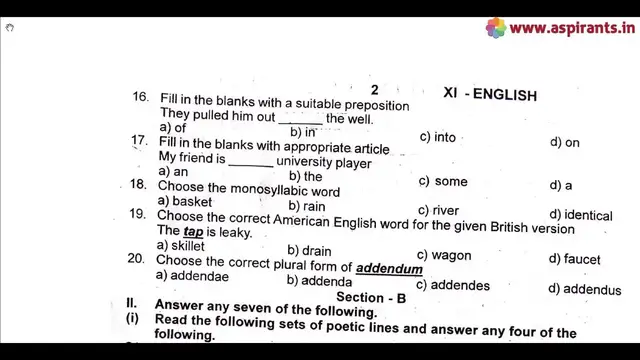 Video thumbnail for 11th English Second Revision Question Paper 2019-2020 | Tirunelveli District | Team Aspirants