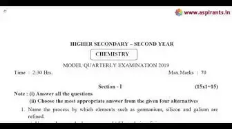 Video thumbnail for 12th Chemistry Quarterly Exam Model Question Paper 2019-20 | Pudukkottai District | English Medium