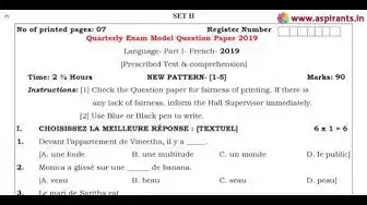 Video thumbnail for 12th French Quarterly Exam 2019-20 Model Question Paper-3 | Chennai District | Team Aspirants