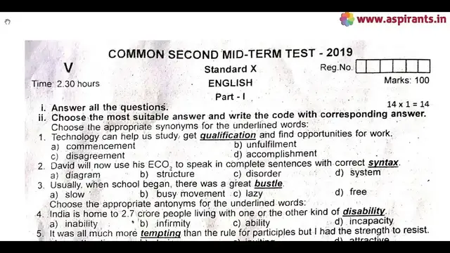 Video thumbnail for 10th English 2nd MidTerm Question Paper 2019-20 | Vellore District | Team Aspirants