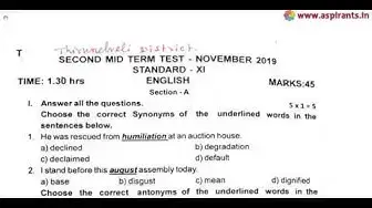 Video thumbnail for 11th English 2nd MidTerm Question Paper 2019-20 | Tirunelveli District | Team Aspirants