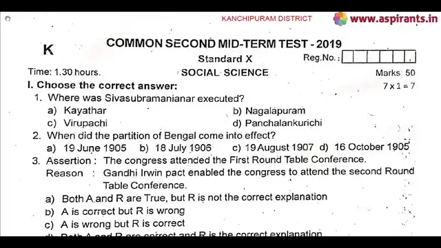Video thumbnail for 10th Social Science 2nd MidTerm Question Paper 2019-20 | Kanchipuram District | English Medium