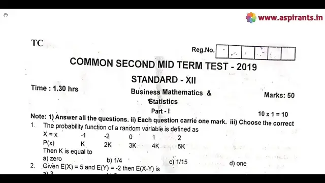 Video thumbnail for 12th Business Maths 2nd MidTerm Question Paper 2019-20 | Trichy District | English Medium