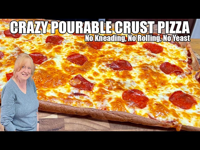 Video thumbnail for CRAZY POURABLE PIZZA CRUST PIZZA | IT'S SO EASY | No Kneading, No Rolling,  No Using Yeast