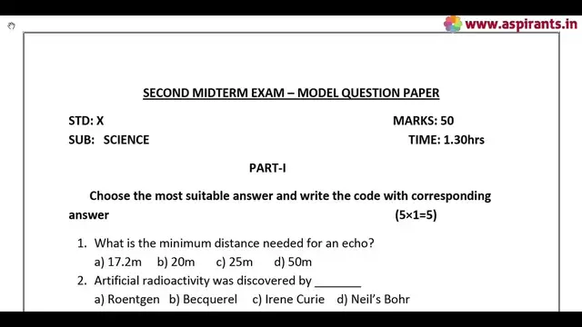 Video thumbnail for 10th Science 2nd MidTerm 2019-20 Model Question Paper-1 | English Medium | Team Aspirants