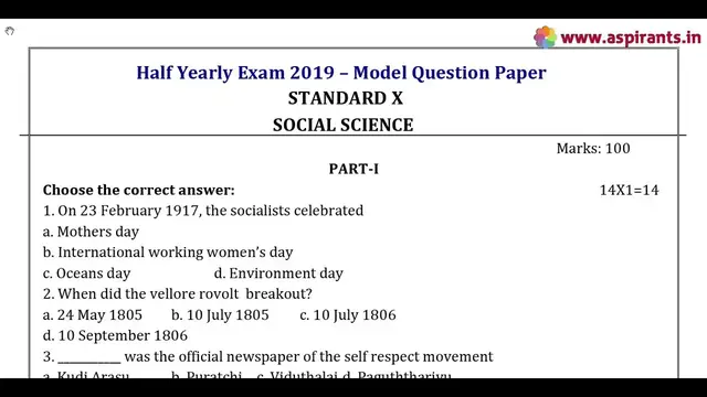 Video thumbnail for 10th Social Science Half Yearly Model Question Paper 2019-20 | Chengalpattu District English Medium