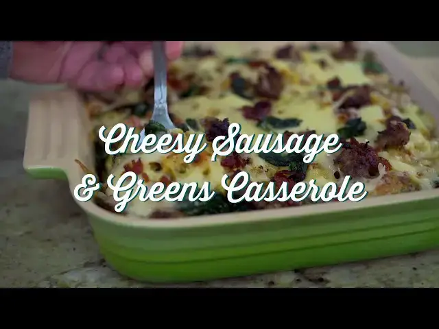Video thumbnail for Paula Deen Cheesy Sausage and GreensCasserole Recipe