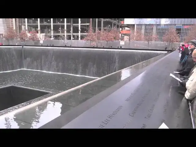 Video thumbnail for 9/11 Memorial Fountains New York. World Trade Towers Memorial at Ground Zero
