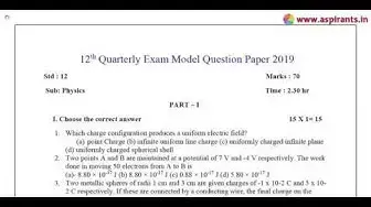 Video thumbnail for 12th Physics Quarterly Exam Model Question Paper 2019-20 | Krishnagiri District | English Medium