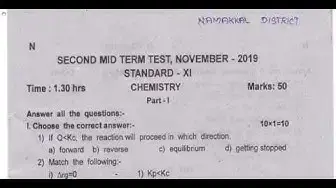 Video thumbnail for 11th Chemistry 2nd MidTerm Question Paper 2019-20 | Namakkal District | English Medium