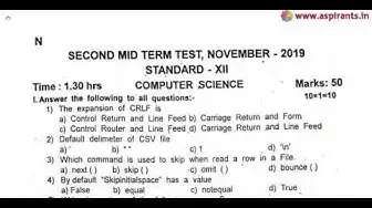 Video thumbnail for 12th Computer Science 2nd MidTerm Question Paper 2019-20 | Namakkal District | English Medium