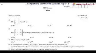 Video thumbnail for 12th Maths Quarterly Exam 2019-20 Model Question Paper-2 | Chennai District | English Medium