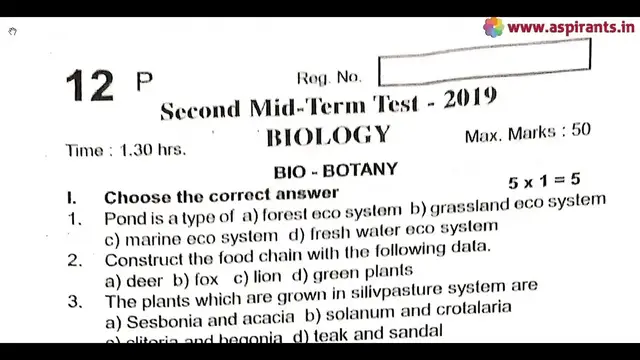 Video thumbnail for 12th Biology 2nd MidTerm Question Paper 2019-20 | Tiruppur District | English Medium
