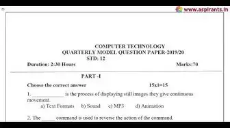 Video thumbnail for 12th Computer Technology Quarterly Exam Model Question Paper 2019-20 | English Medium