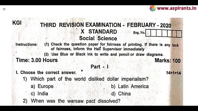 Video thumbnail for 10th Social Science Third Revision Question Paper 2019-2020 | Krishnagiri District | English Medium