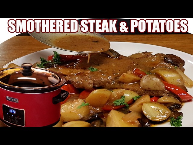 Video thumbnail for CROCKPOT GRAVY SMOTHERED SIRLOIN STEAK & POTATOES Delicious Dinner Idea