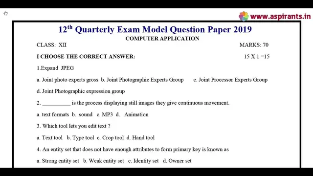 Video thumbnail for 12th Computer Applications Quarterly Exam Model Question Paper 2019-20 | Tirupur District | EM