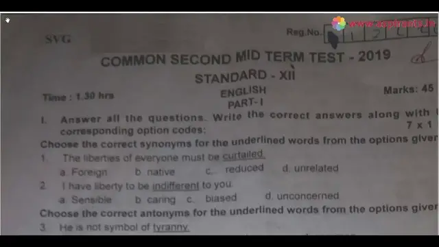 Video thumbnail for 12th English 2nd MidTerm Question Paper 2019-20 | Sivagangai District | Team Aspirants