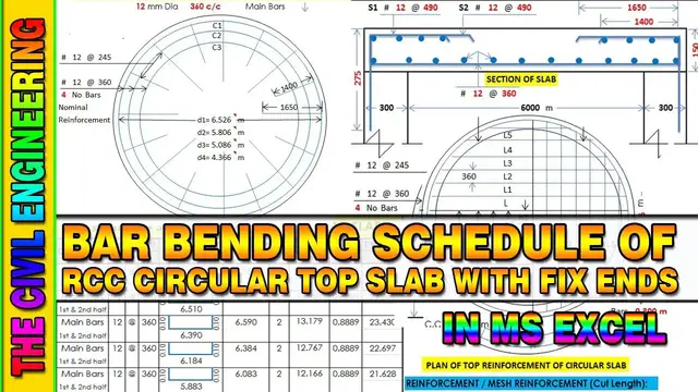'Video thumbnail for Bar Bending Schedule for Circular Top Slab in Excel | RCC Water Tank Circular Top Slab with Fix Ends'
