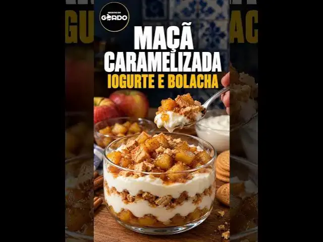Video thumbnail for Taças de Iogurte com Maçã Caramelizada e Bolacha!