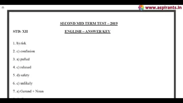 Video thumbnail for 12th English 2nd MidTerm Answer Keys 2019-20 | Ramanathapuram District | Team Aspirants