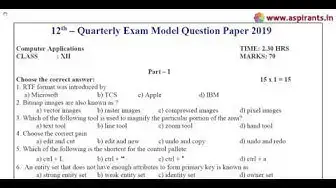 Video thumbnail for 12th Computer Applications Quarterly Exam 2019-20 Model Question Paper-3 | English Medium