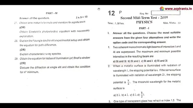 Video thumbnail for 12th Physics 2nd MidTerm Question Paper 2019-20 | Tiruppur District | English Medium