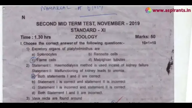 Video thumbnail for 11th Zoology 2nd MidTerm Question Paper 2019-20 | Namakkal District | English Medium