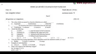 Video thumbnail for 12th Computer Science Quarterly Exam 2019-20 Model Question Paper-2 | Cuddalore District | EM