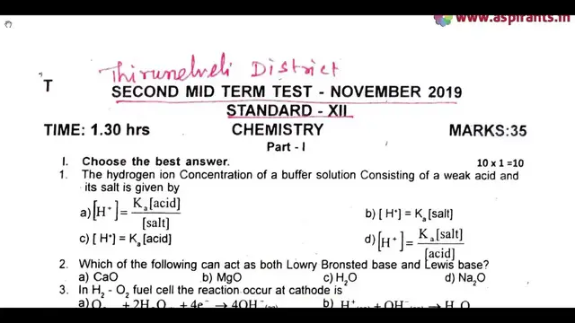 Video thumbnail for 12th Chemistry 2nd MidTerm Question Paper 2019-20 | Tirunelveli District | English Medium