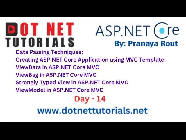 Video thumbnail for Data Passing Techniques in ASP.NET Core MVC | Day 14 | Pranaya Rout | Dot Net Tutorials