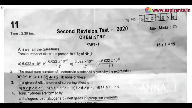 Video thumbnail for 11th Chemistry Second Revision Question Paper 2019-2020 | Tiruppur District | English Medium