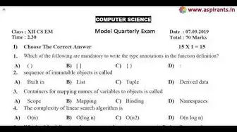 Video thumbnail for 12th Computer Science Quarterly Exam Model Question Paper 2019-20 | Virudhunagar District | EM