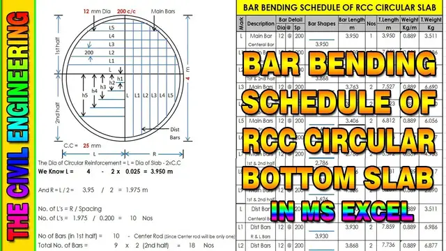 'Video thumbnail for Bar Bending Schedule for Circular Slab in Excel | RCC Circular Bottom Slab | Quantity Surveying Urdu'