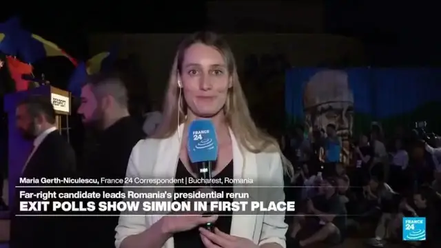 Video thumbnail for Romania exit polls point to 'comfortable lead' for far right's George Simion