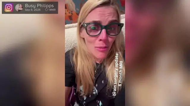 Video thumbnail for UNCAPTIONED: Busy Philipps shares health update six months after having brain tumour removed.