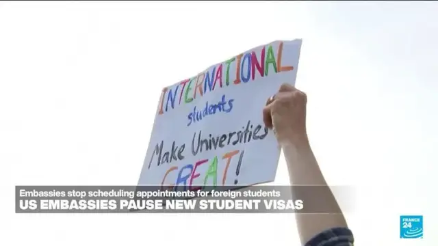 Video thumbnail for US embassies stop scheduling appointments for foreign student visas