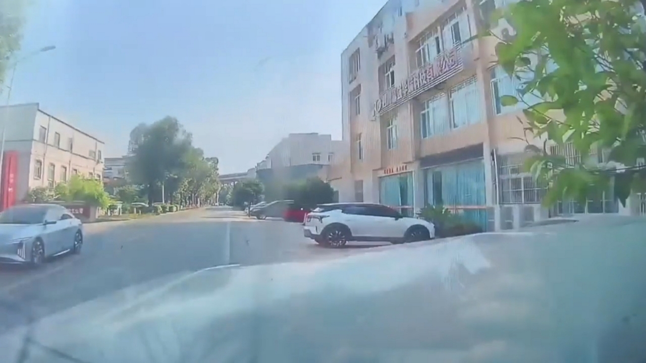 Video thumbnail for SUV crashes into roadside tree during smart driving incident in Sichuan, China