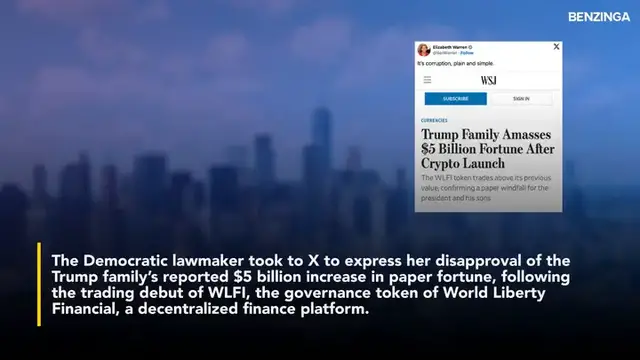 'Video thumbnail for Elizabeth Warren On Trump Family's Unrealized $5 Billion World Liberty Token Gains- 'Corruption, Plain And Simple''