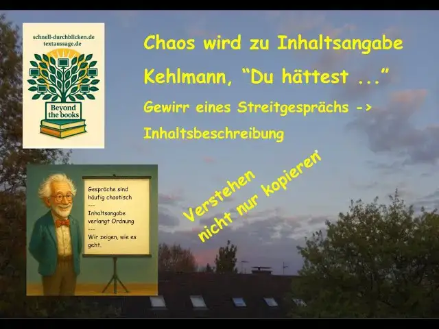 'Video thumbnail for Chaos wird Inhaltsangabe - das "Gewirr" eines Gesprächs zusammenfassend beschreiben - KG - Kehlmann'