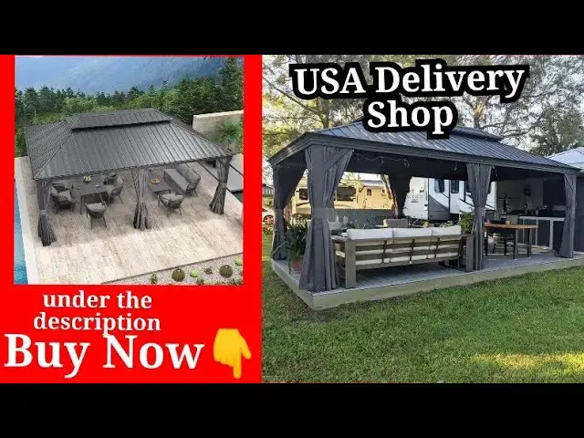 Video thumbnail for Double Roof for Patio Lawn and Garden, Curtains Aluminum Gazebo