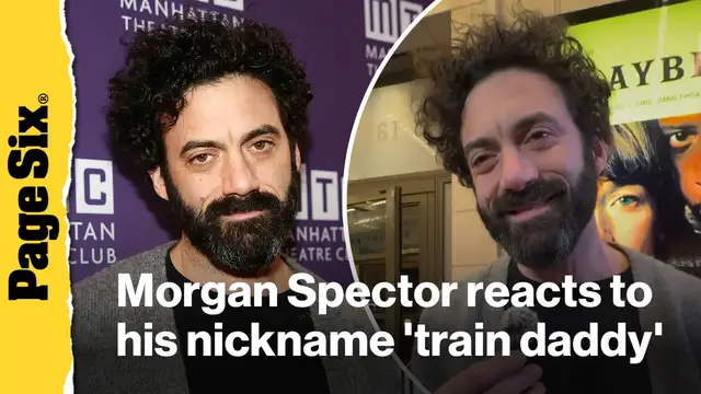 Video thumbnail for Morgan Spector reacts to his nickname 'train daddy' at the broadway premiere of 'Bug'