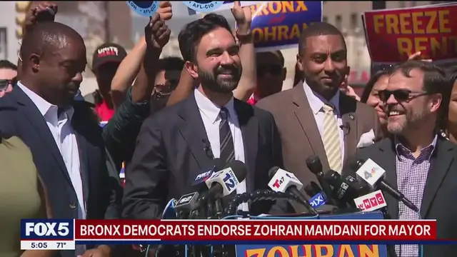 'Video thumbnail for Bronx Democrats endorse Mamdani for NYC mayor'